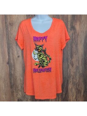 Rocker Girl Graphic Happy Halloween Orange Tee Tshirt XL